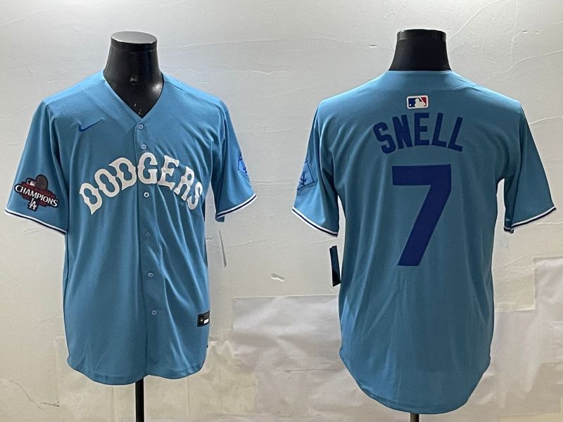 Men Los Angeles Dodgers 7 Snell Light Blue Joint Name 2025 Nike MLB Jersey style 15